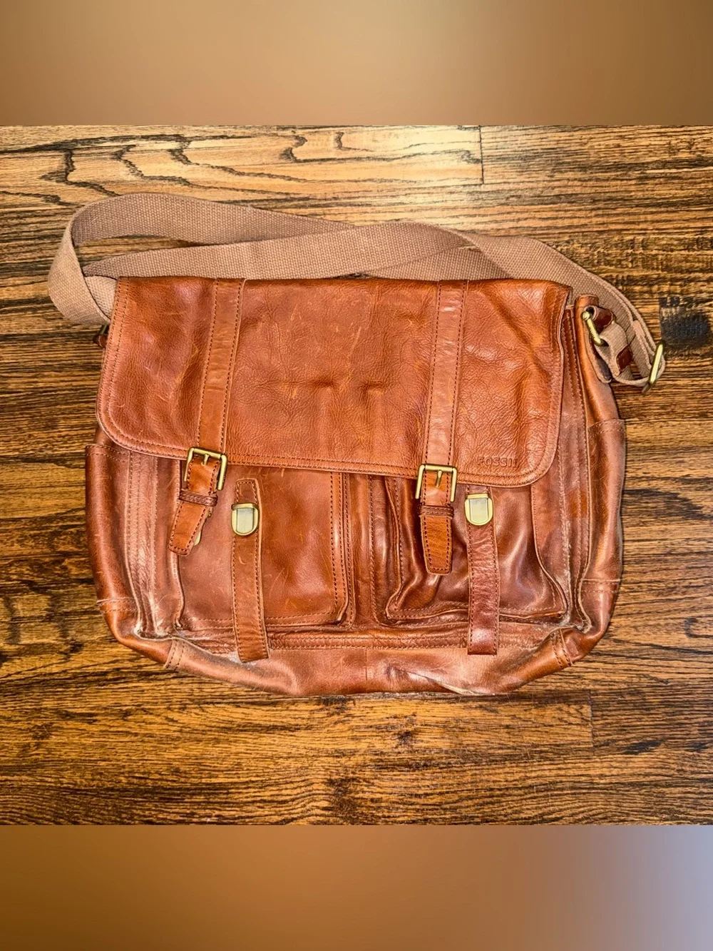 Fossil Vintage Brown Leather Messenger Bag Commuter Laptop Briefcase Flap Case
